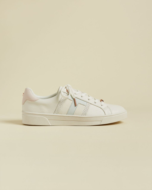 Leather Perforated T Detail Trainers