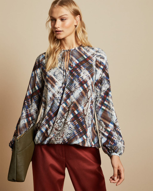 Quartz Print Neck Tie Blouse