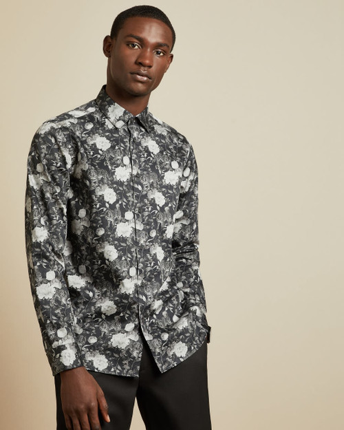 Monochrome Cotton Floral Shirt