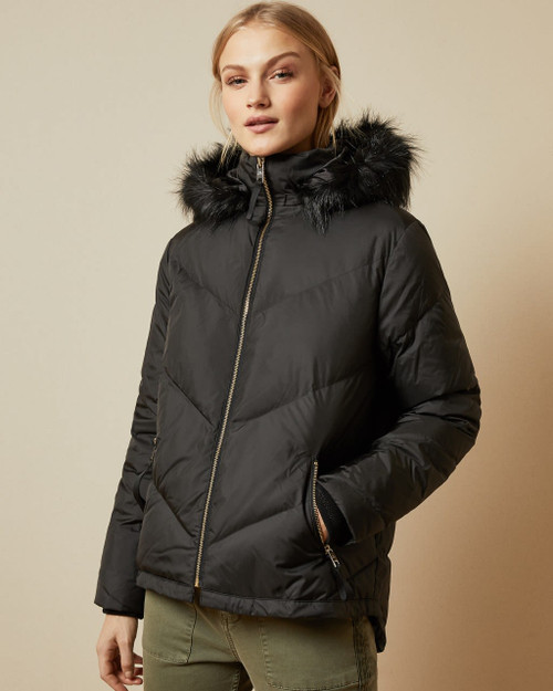 Quilted Jacket With Faux Fur Hood
