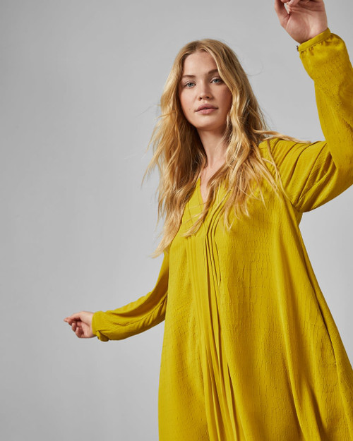 Pleated Front Long Sleeved Dress