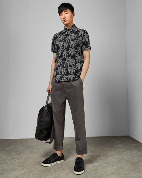 Wide Leg Fixed Turn Up Trousers