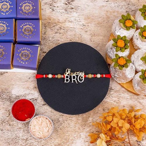 Bro Rakhi with Mewa Bite and Kaju Kalash - For INDIA