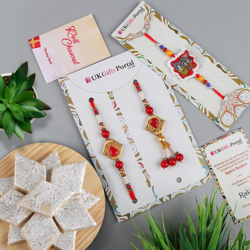 Bhaiya Bhabhi & Kids Rakhi with Haldiram Kaju Katli - For UK