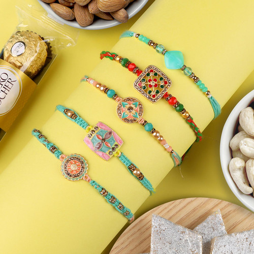 Festival Sweet &Dry Fruit Combos of Set of 5 Rakhis - For UK