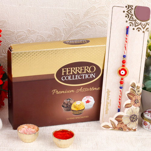 Red Evil Eye Rakhi with Ferrero Rocher Chocolate - For UK