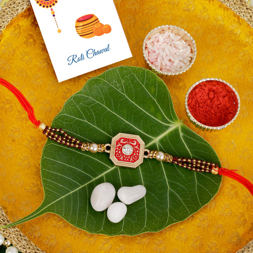 Designer Square Rakhi with Puja Thali - For UK