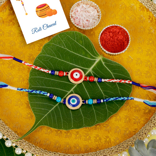 Two Fancy Rakhi with Traditional Puja Thali - For UK