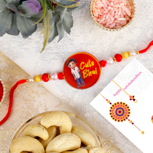 Cute Bhai Kid's Rakhi with Cashew Nut - For UK