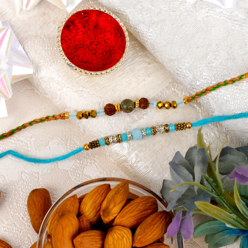 Agate & Blue Beads 2 Rakhi Set with Almond - For UK