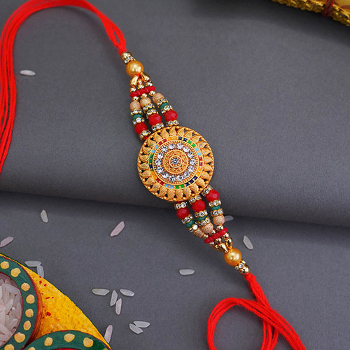 Ethnic Golden Rakhi in a Box -For INDIA