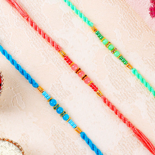 Multicolour Beads 3 Rakhi Set - For UK