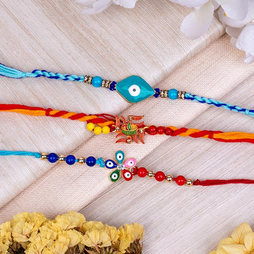 Combo of Three Designer Rakhis for Brothers- For INDIA