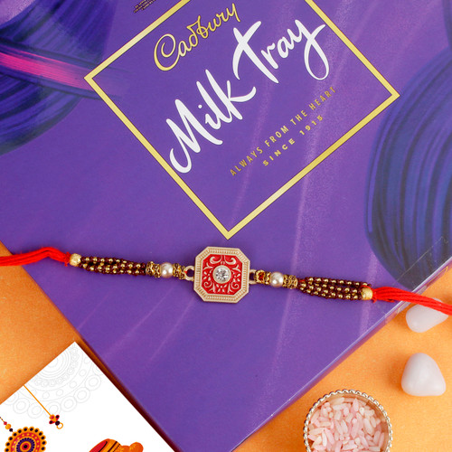 Square Pendant Rakhi with Cadbury Chocolate - For Canada