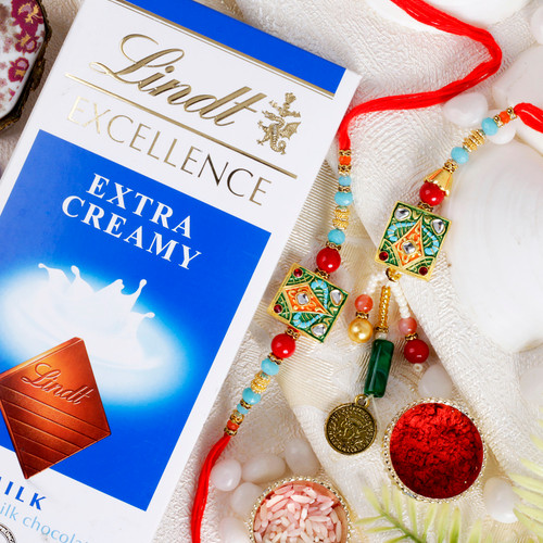 Alluring Bhaiya Bhabhi Rakhi Set with Lindt Chocolate - For Australia