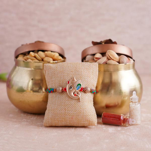 Ganesha Rakhi with Dryfruits in Containers - For INDIA 