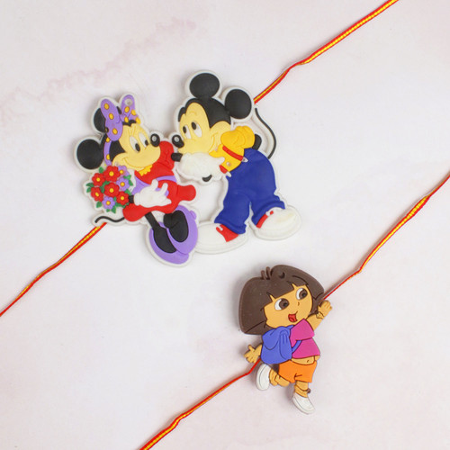A Mickey Mouse and The Dora Cartoon Rakhi Bracelet is the perfect gifts for your little sibling on Raksha Bandhan.