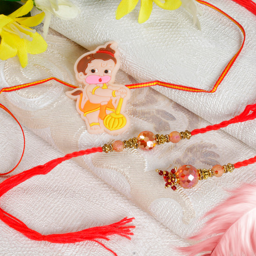 Crystal Stone Bhaiya Bhabhi with Kids Rakhi Set - For UK