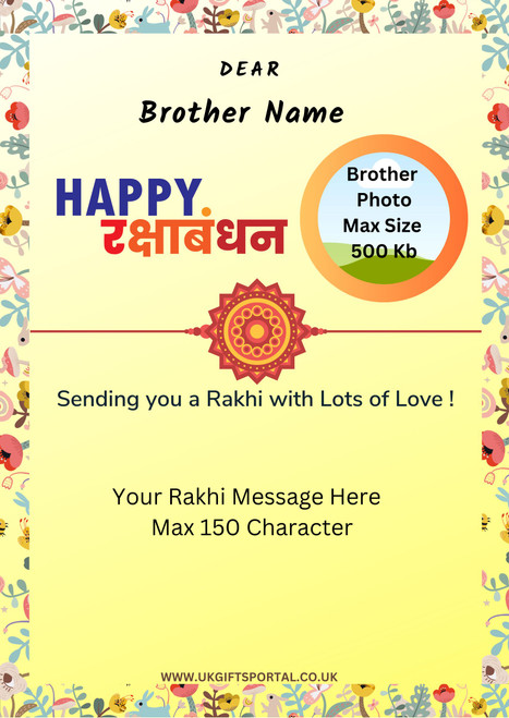 Personalised Rakhi Card With Message & Photo - For UK