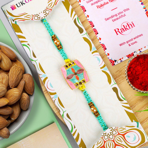 Floral Square Shape Rakhi with Almond - For UK