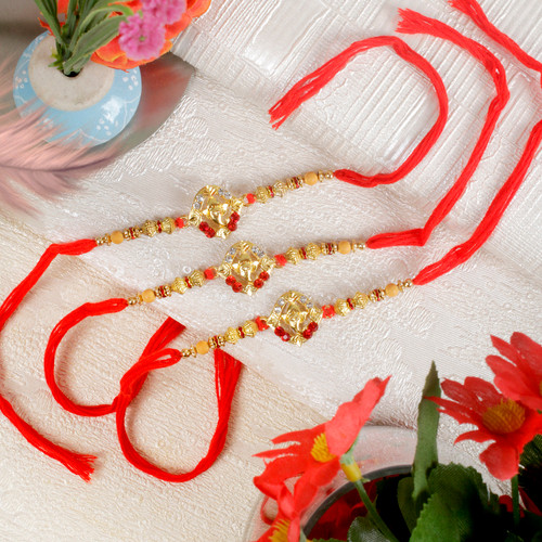 Golden Ganesha Set of Rakhi - For UK