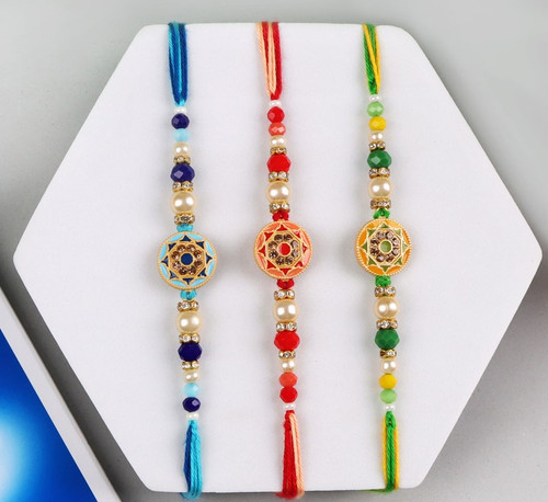 Set of 3 Designer Rakhis with Lindt Chocolate - For Australia