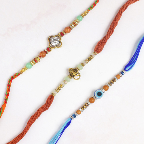 Ganesha Diamond & Evil Eye Rakhi Set - For USA