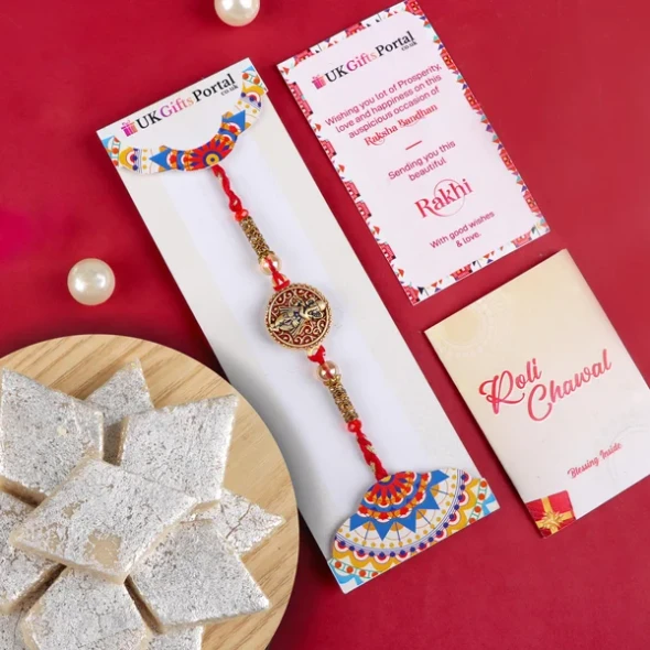 Ganesha Rakhi with Kaju Katli Sweet - For USA