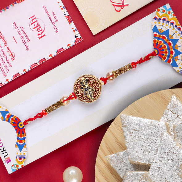 Ganesha Rakhi with Kaju Katli Sweet - For USA