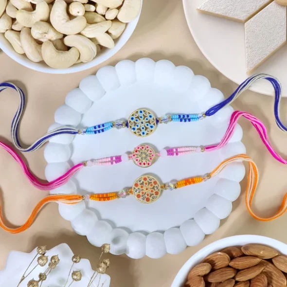 Elegant Rakhi Set with Kaju Katli & Dry Fruit - For Europe