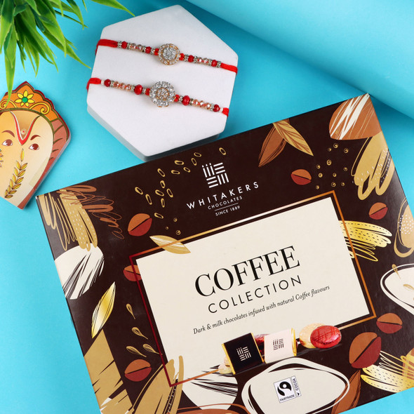 Premium Diamond Rakhi Set with Dark and Milk Chocolate - For Europe