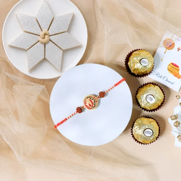 Ganesha Rakhi Kaju Katli & Ferrero Combo - For Europe