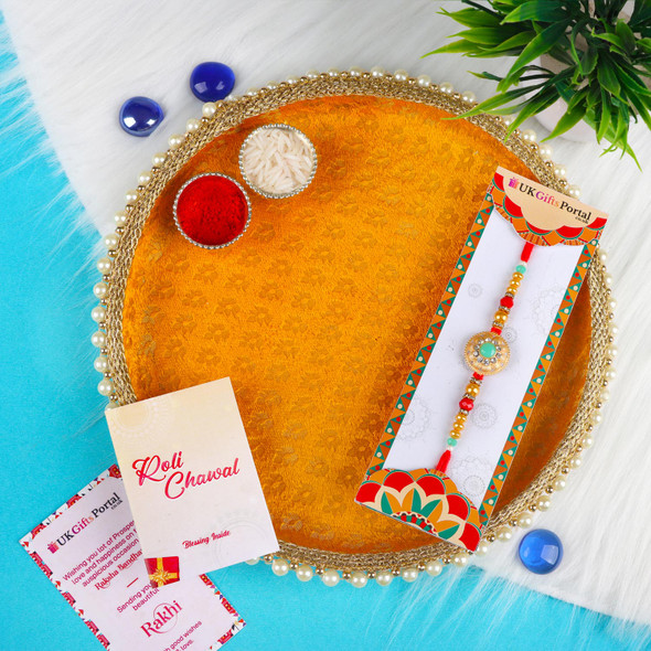 Floral Rakhi with Designer Puja Thali - For UK