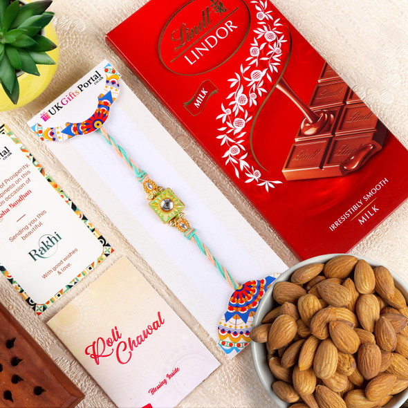 Alluring Rakhi Choco Almond Hamper - For UK