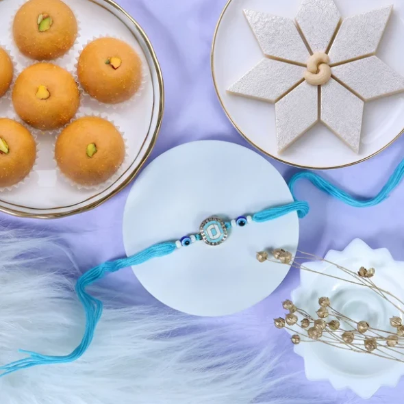 Premium Diamond Evil Eye Rakhi Sweet Hamper - For UK