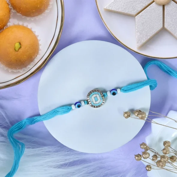 Premium Diamond Evil Eye Rakhi Sweet Hamper - For UK