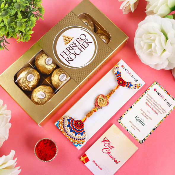 Designer Ganesha Rakhi with Ferrero Rocher - For UK