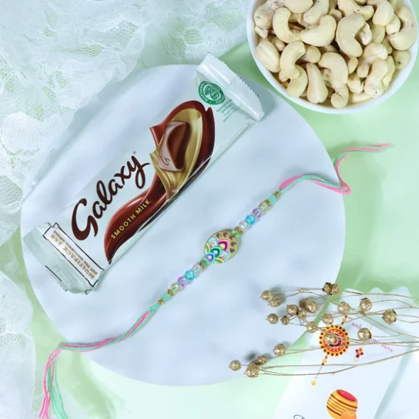 Crystal Beads Rakhi with Cashew & Chocolate - For UK
