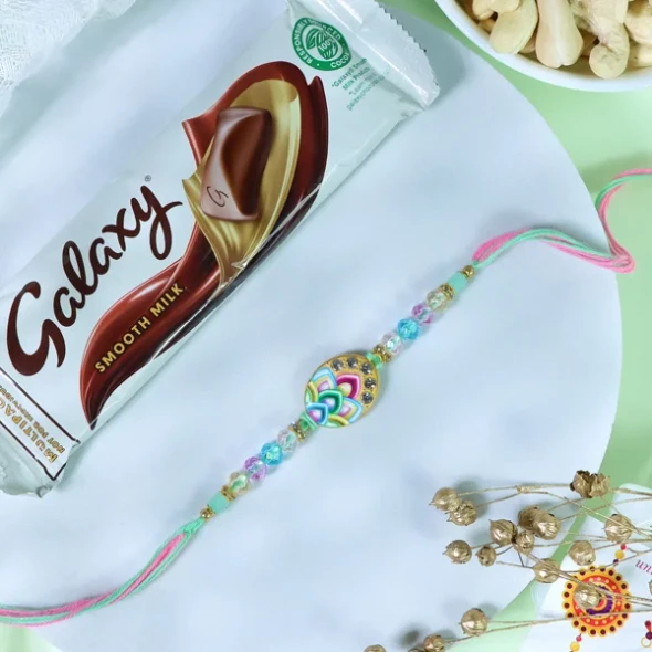 Crystal Beads Rakhi with Cashew & Chocolate - For UK