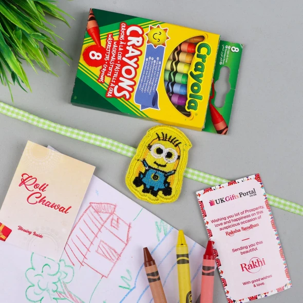 Minion Kids Rakhi with Crayola Crayons - For UK