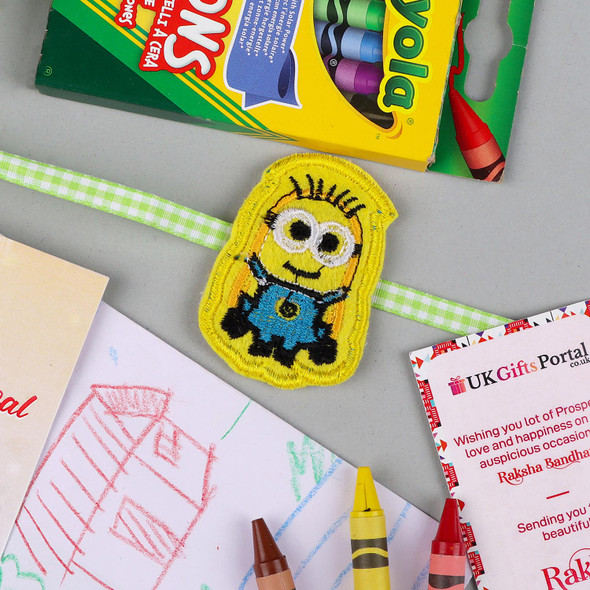 Minion Kids Rakhi with Crayola Pack of 8 - For UK