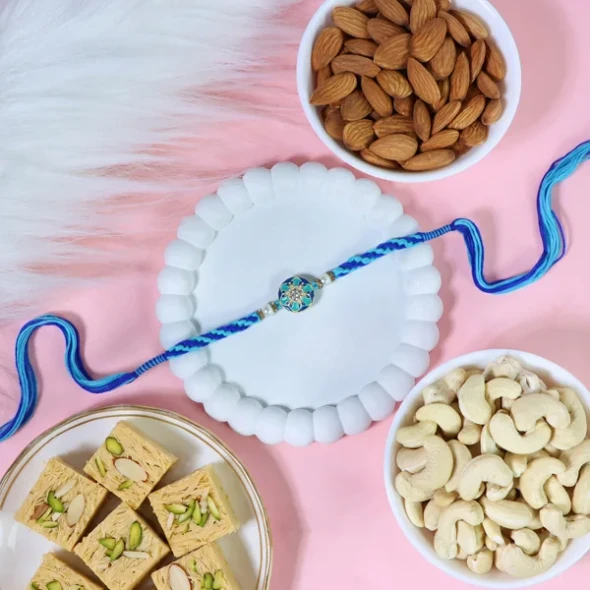 Elegant Rakhi with Soan Padi & Dry fruits - For UK