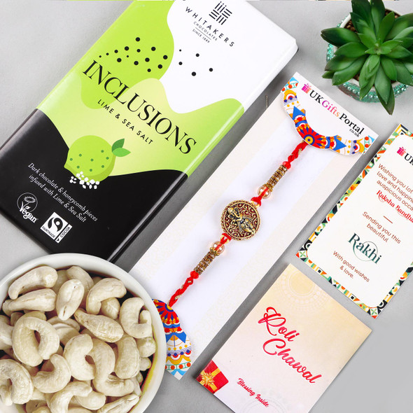 Ganesha Rakhi with Lime Sea Salt Chocolate & Cashew - For UK