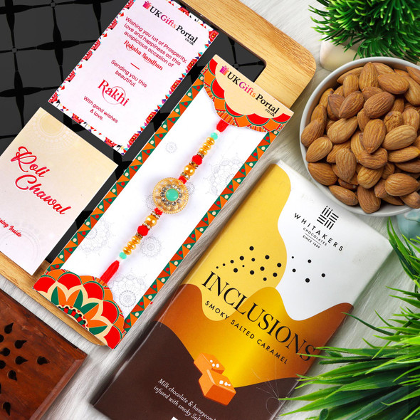 Floral Rakhi with Smoky Salted Caramel Flavour Chocolate - For UK