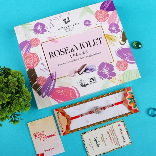 Luxury A D Rakhi with Rose Violet Signature Collection - For UK