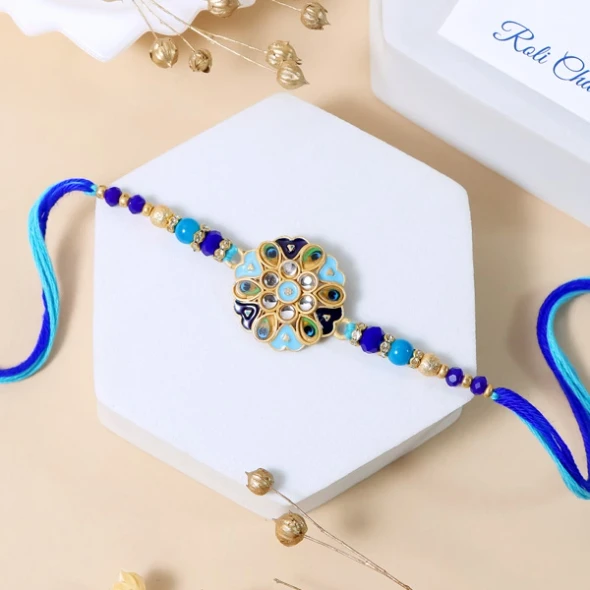 Floral Rakhi with Puja Thali Gift Set - For UK