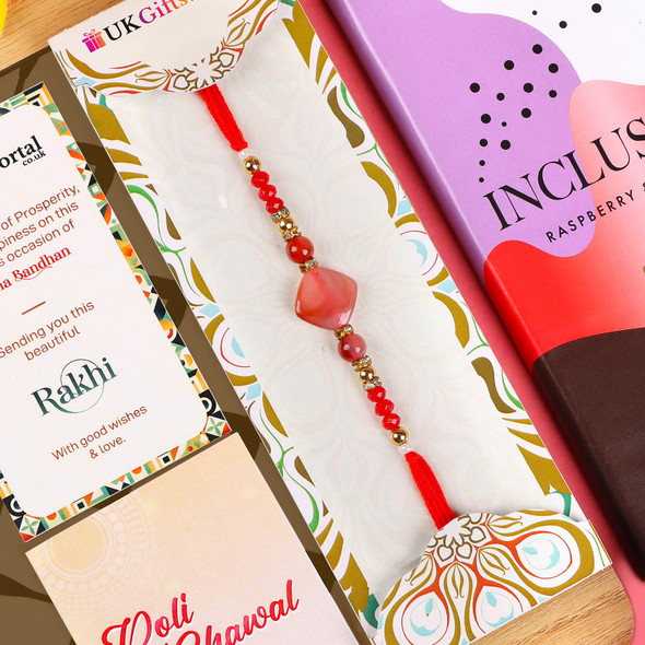 Crystal Rakhi with Raspberry & Lavender Chocolate - For UK