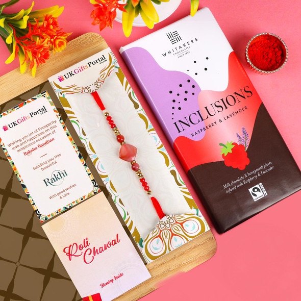 Crystal Rakhi with Raspberry & Lavender Chocolate - For UK