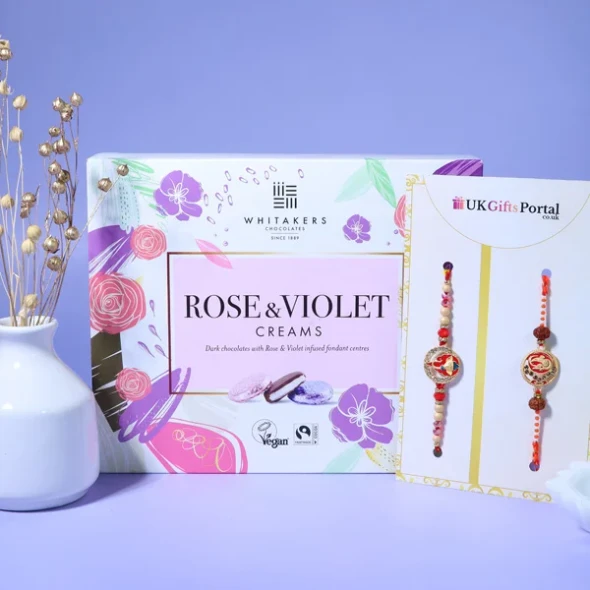 Ganesha Rakhi Set with Rose & Violet Creams - For UK