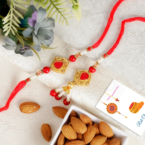 Pleasing Bhai Bhabhi Rakhi n Almond - For UK